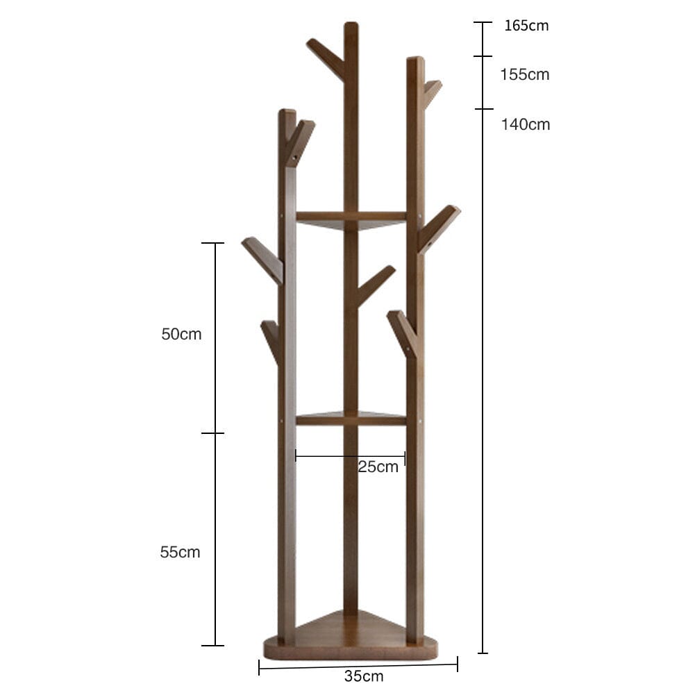Wooden Coat Rack Stand with 3 Shelves for Entryway Living and Home