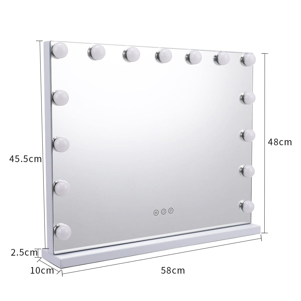 White Rectangle Tabletop Hollywood LED Vanity Mirror-58x48cm LED Make Up Mirrors Living and Home