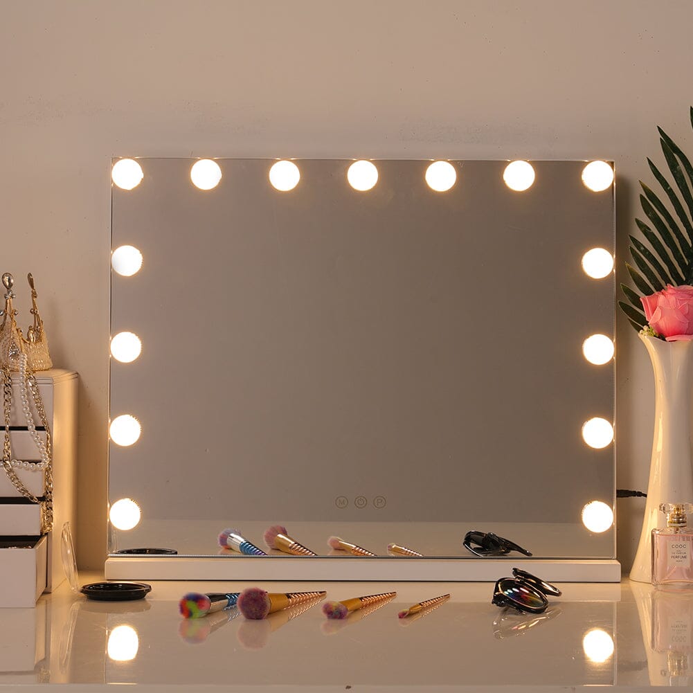 White Rectangle Tabletop Hollywood LED Vanity Mirror-58x48cm LED Make Up Mirrors Living and Home