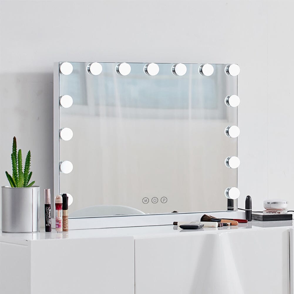 White Rectangle Tabletop Hollywood LED Vanity Mirror-58x48cm LED Make Up Mirrors Living and Home