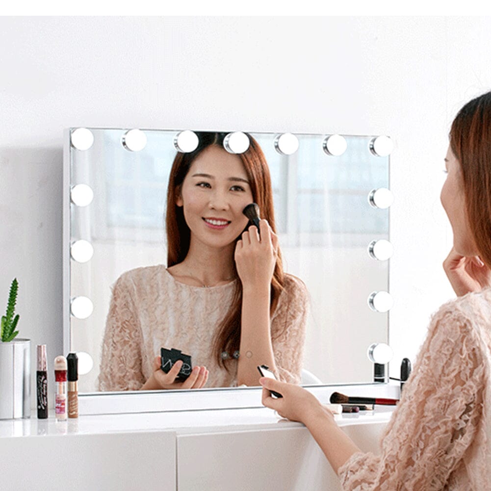 White Rectangle Tabletop Hollywood LED Vanity Mirror-58x48cm LED Make Up Mirrors Living and Home