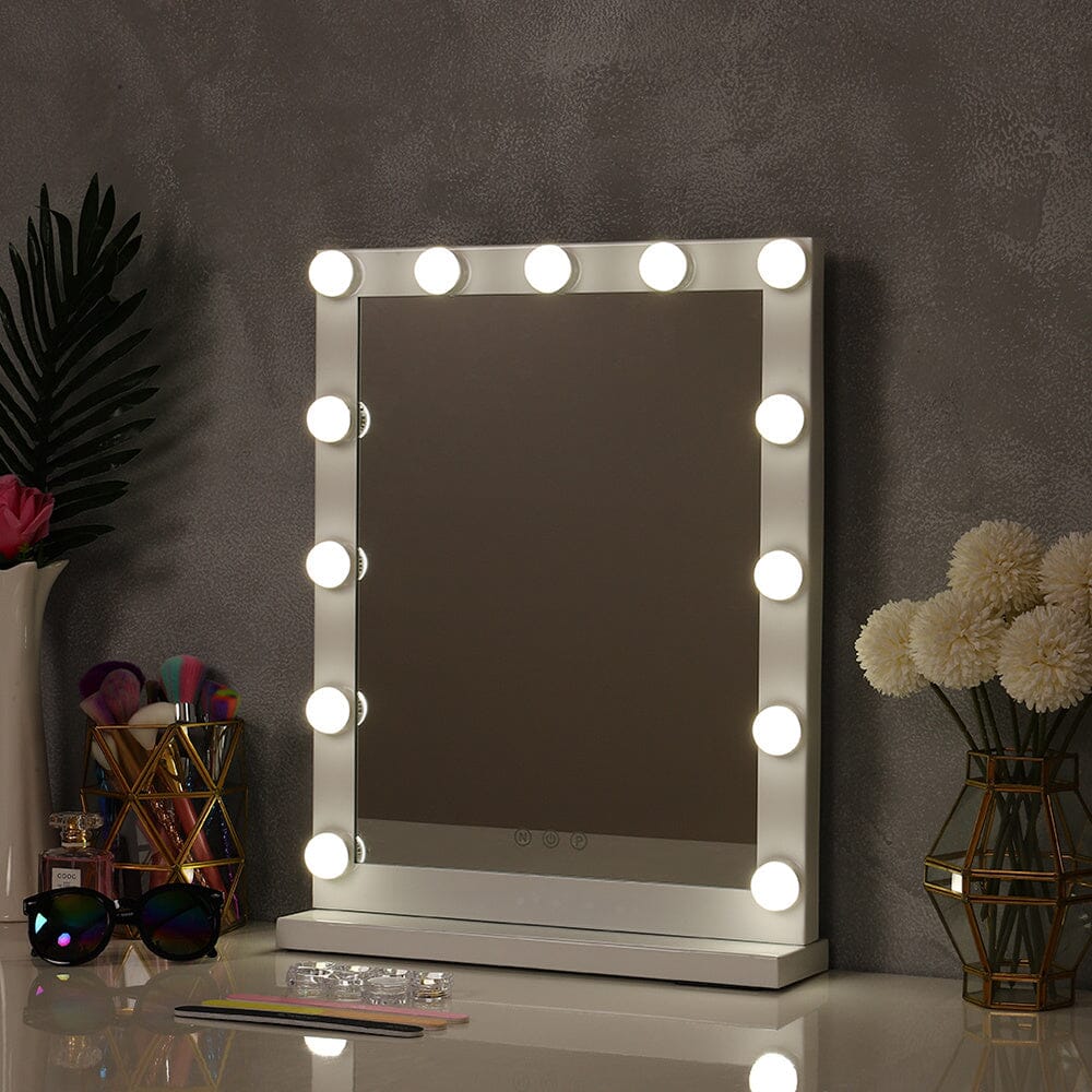 Hollywood Style Lighted Rectangular Makeup Mirror with Base LED Make Up Mirrors Living and Home