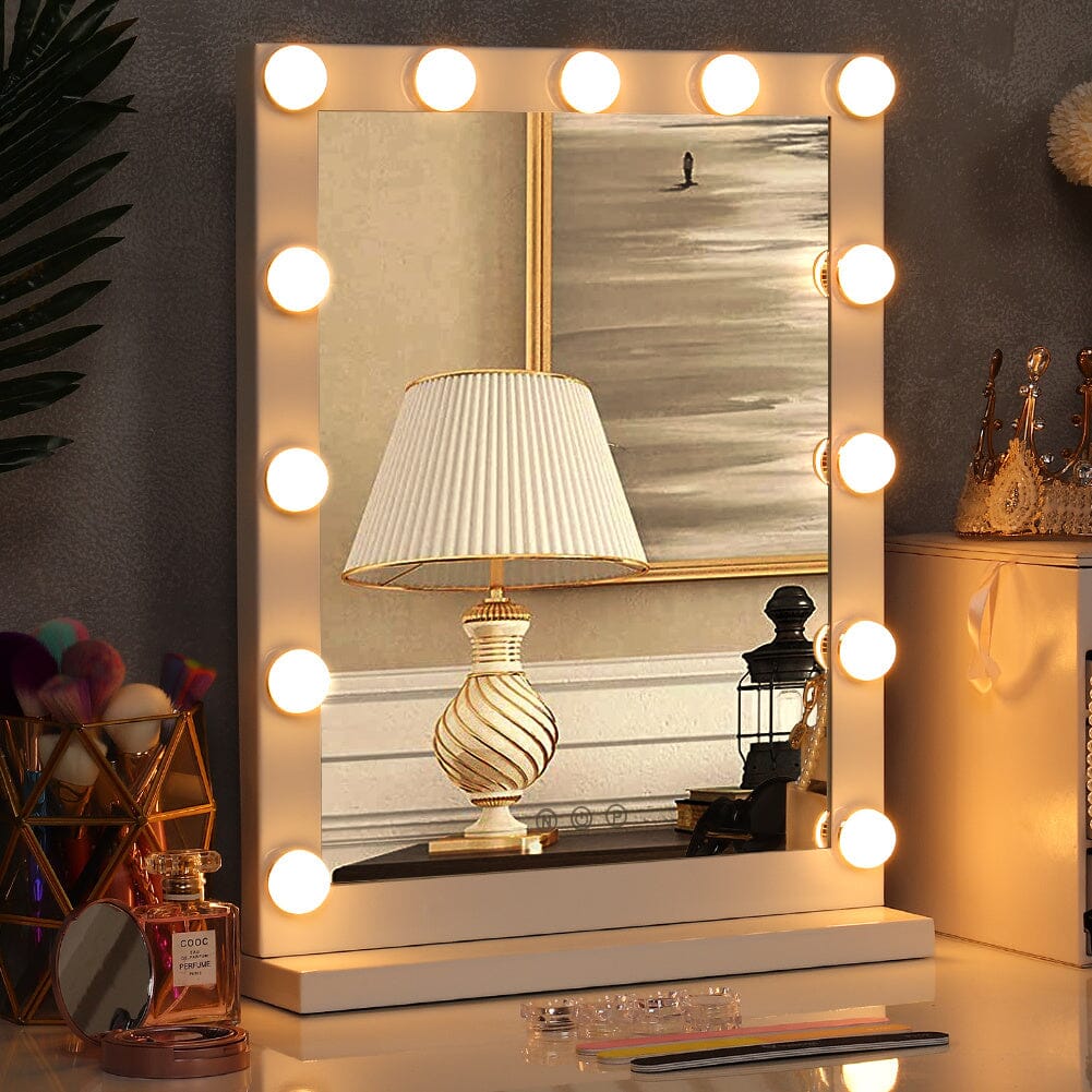 Hollywood Style Lighted Rectangular Makeup Mirror with Base LED Make Up Mirrors Living and Home