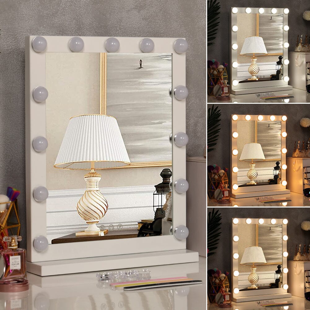 Hollywood Style Lighted Rectangular Makeup Mirror with Base LED Make Up Mirrors Living and Home