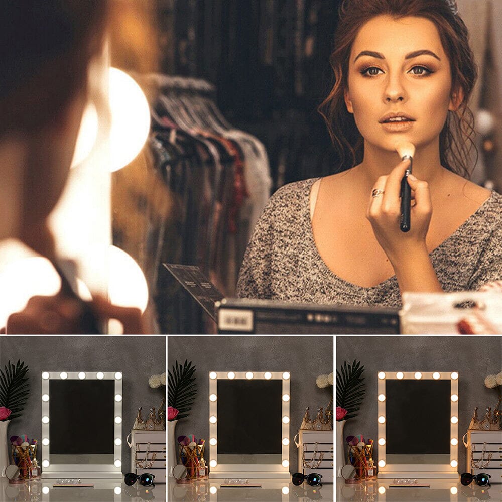 Hollywood Style Lighted Rectangular Makeup Mirror with Base LED Make Up Mirrors Living and Home