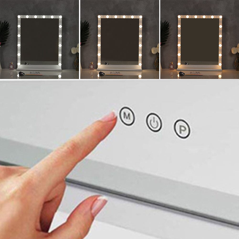 Hollywood Style Lighted Rectangular Makeup Mirror with Base LED Make Up Mirrors Living and Home
