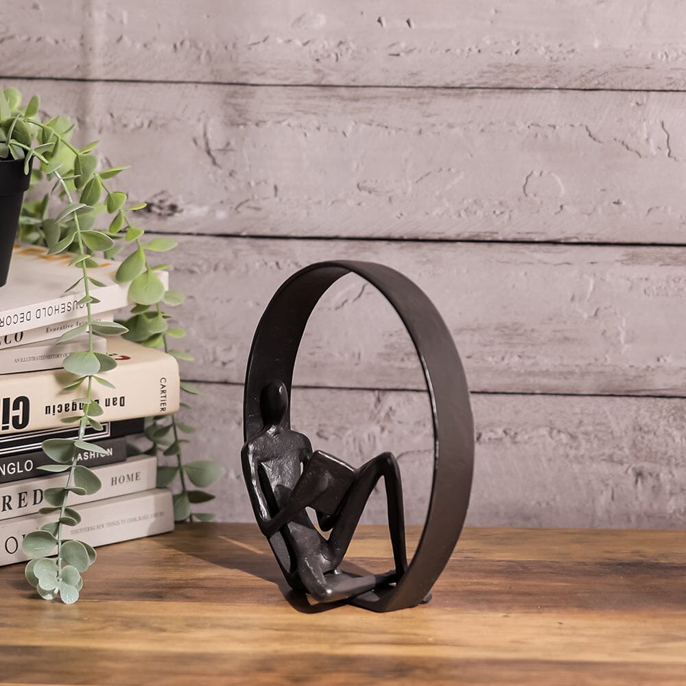 Desktop Metal Statue Reading Men in Circle Ornament Figurines Table Decorations Living and Home