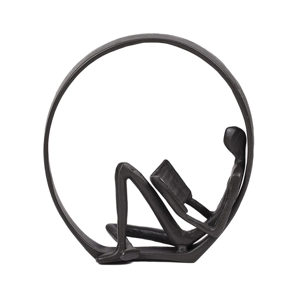 Desktop Metal Statue Reading Men in Circle Ornament Figurines Living and Home