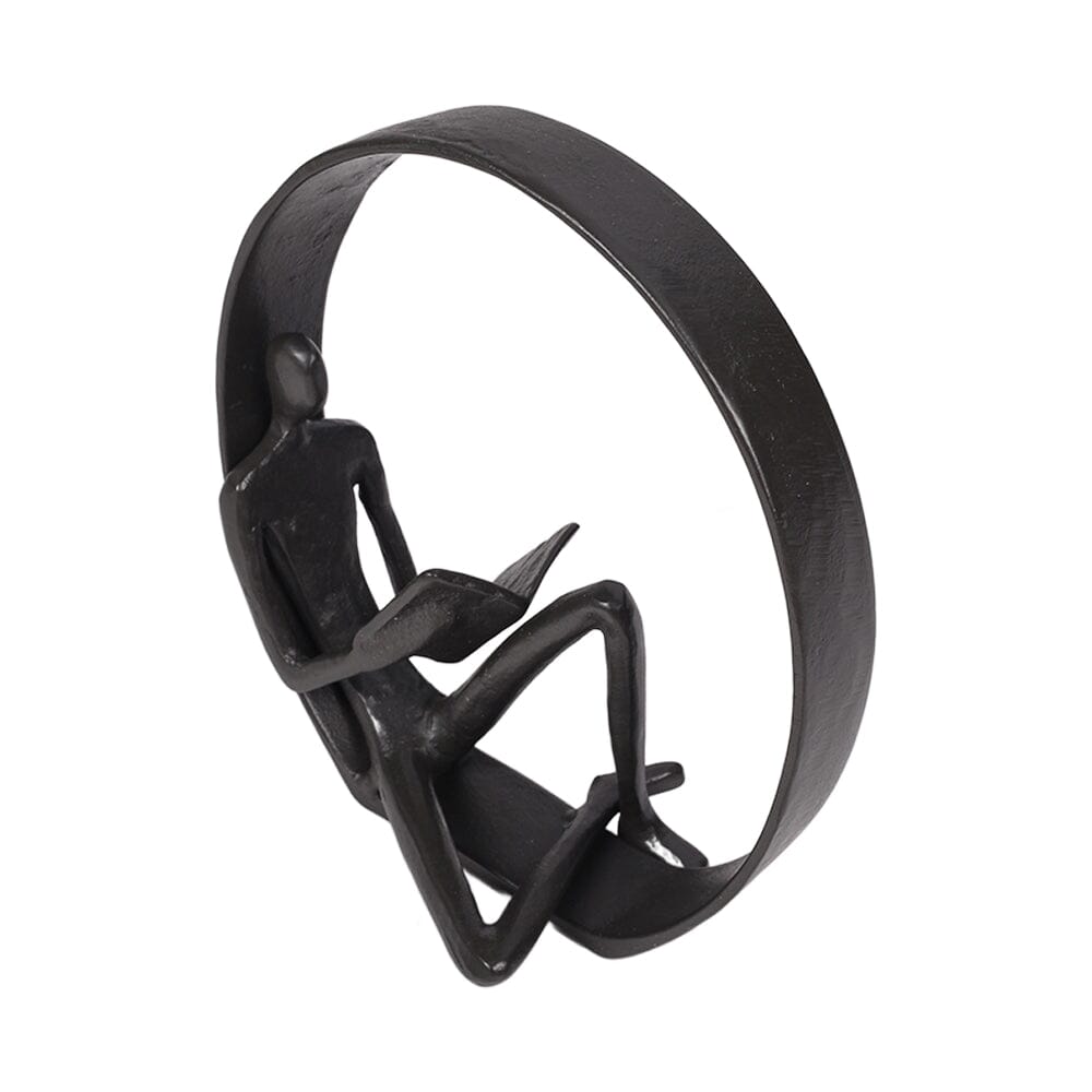Desktop Metal Statue Reading Men in Circle Ornament Figurines Living and Home