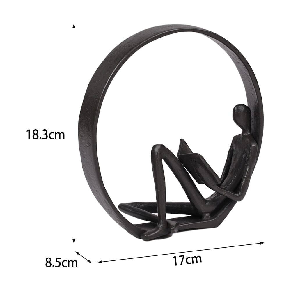 Desktop Metal Statue Reading Men in Circle Ornament Figurines Living and Home