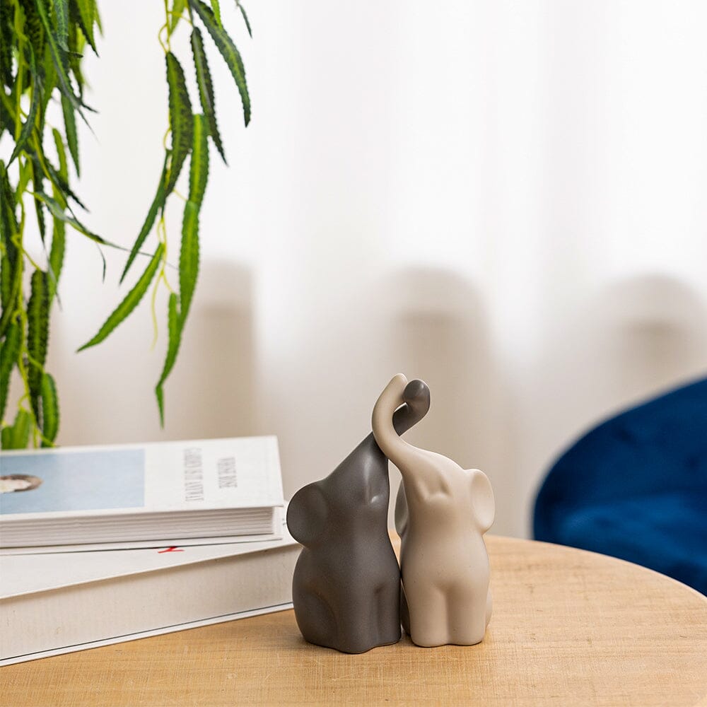 Set of 2 Ceramic Couple Elephant Statue Figurine Ornaments Living and Home
