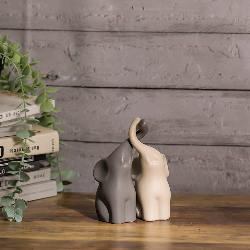 Set of 2 Ceramic Couple Elephant Statue Figurine Ornaments Living and Home