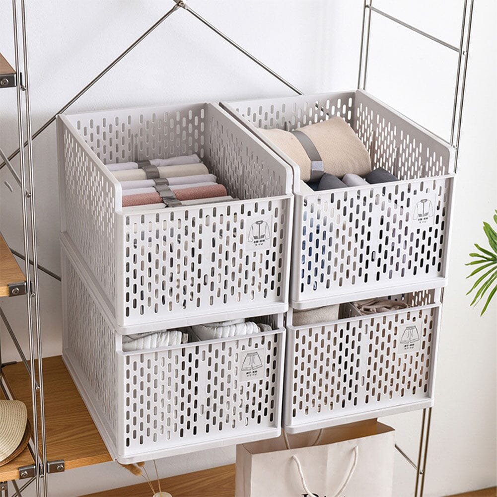 Plastic Stackable Clothes Storage Basket Drawer Organizer with Shirt Folders Shelves & Racks Living and Home