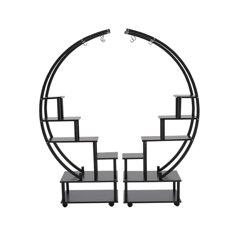 2pcs Half-Moon-Shaped Plant Stand Display Shelf with Wheels Plant Stands & Shelves Living and Home