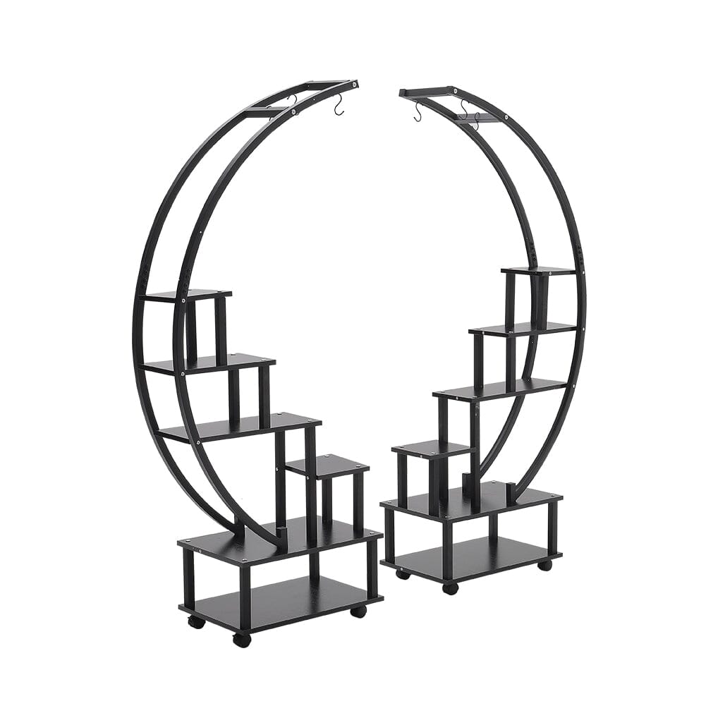 2pcs Half-Moon-Shaped Plant Stand Display Shelf with Wheels Plant Stands & Shelves Living and Home