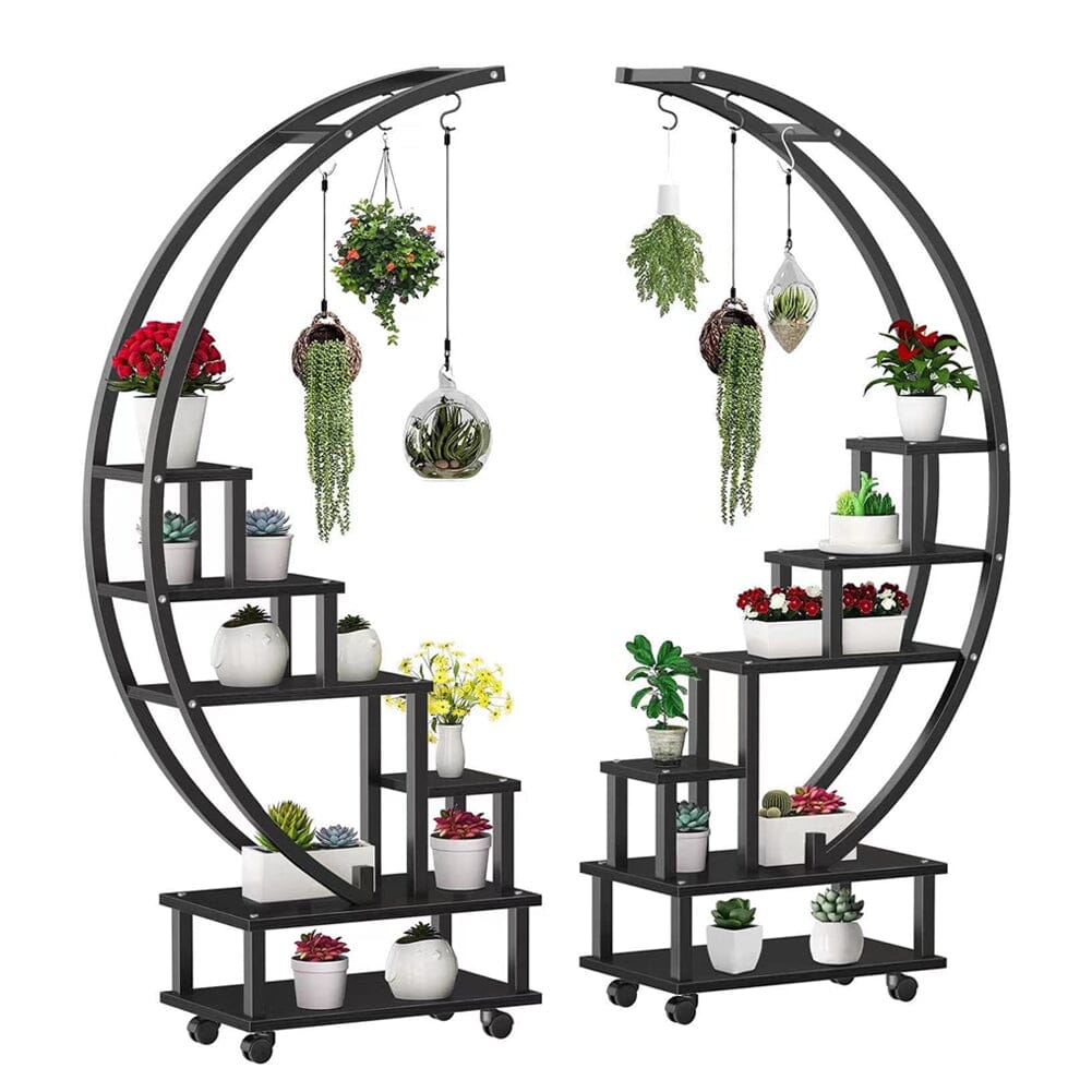 2pcs Half-Moon-Shaped Plant Stand Display Shelf with Wheels Plant Stands & Shelves Living and Home