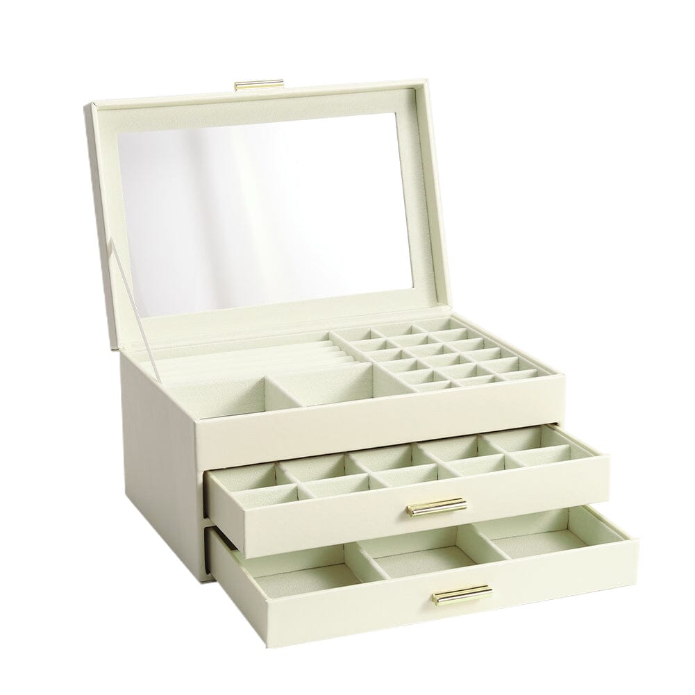 PU Leather 3-Tier Jewellery Box Organizer with Drawers Jewellery Boxes Living and Home