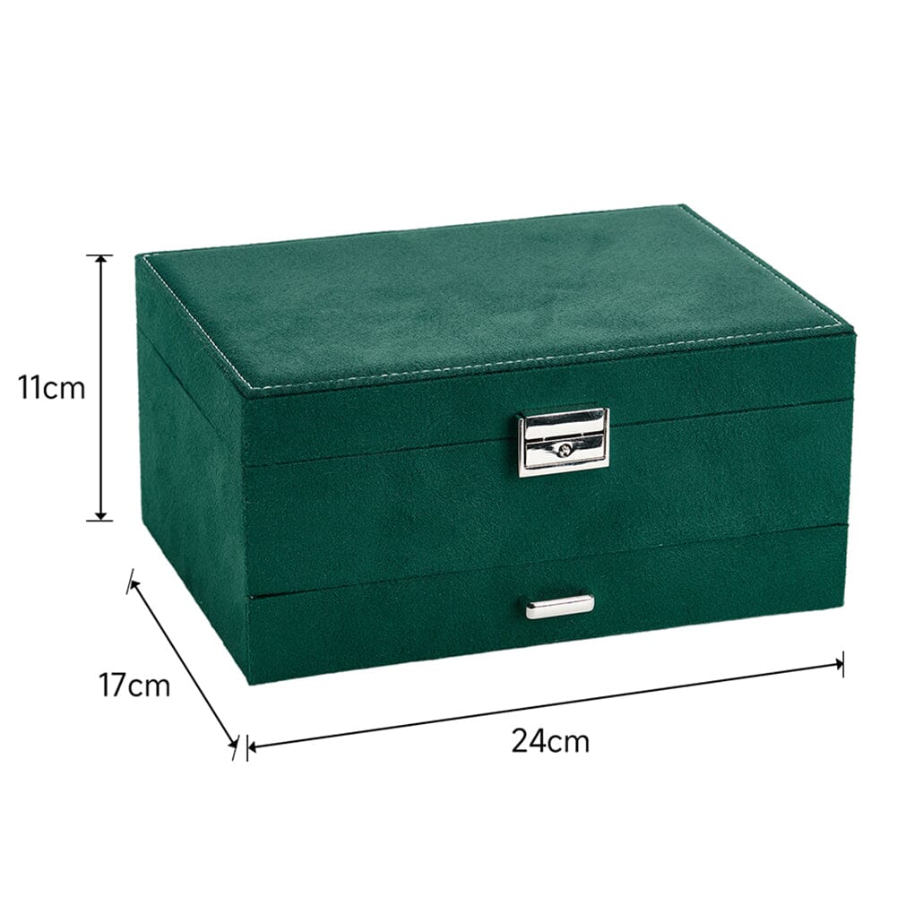 3-Tier Dark Green Velvet Jewellery Box with Lock Jewellery Boxes Living and Home