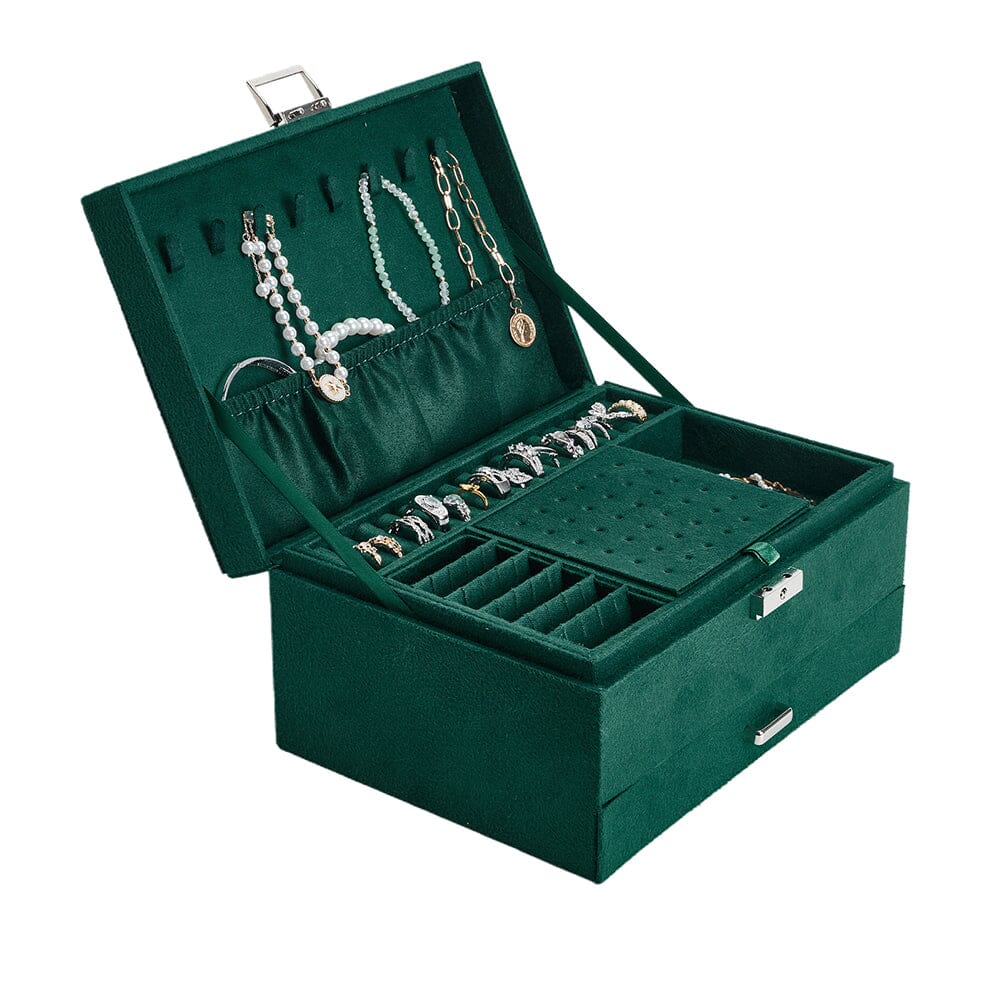 3-Tier Dark Green Velvet Jewellery Box with Lock Jewellery Boxes Living and Home
