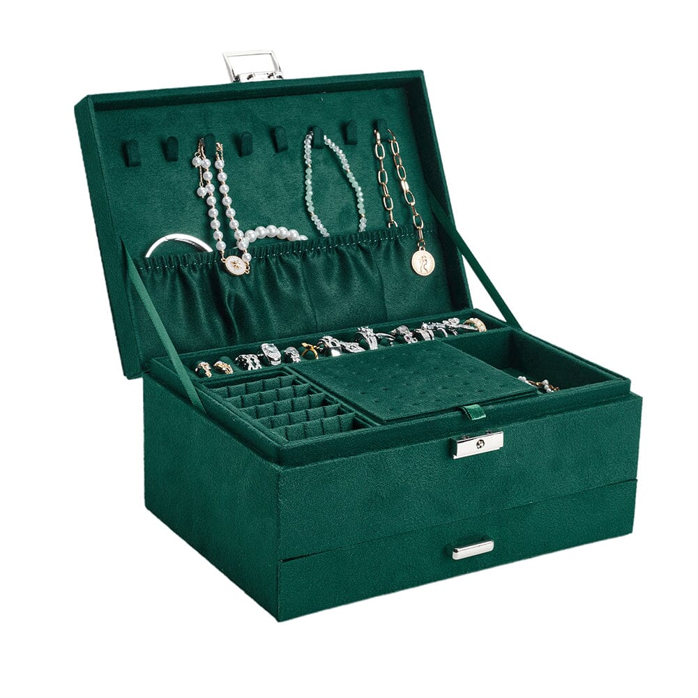 3-Tier Dark Green Velvet Jewellery Box with Lock Jewellery Boxes Living and Home