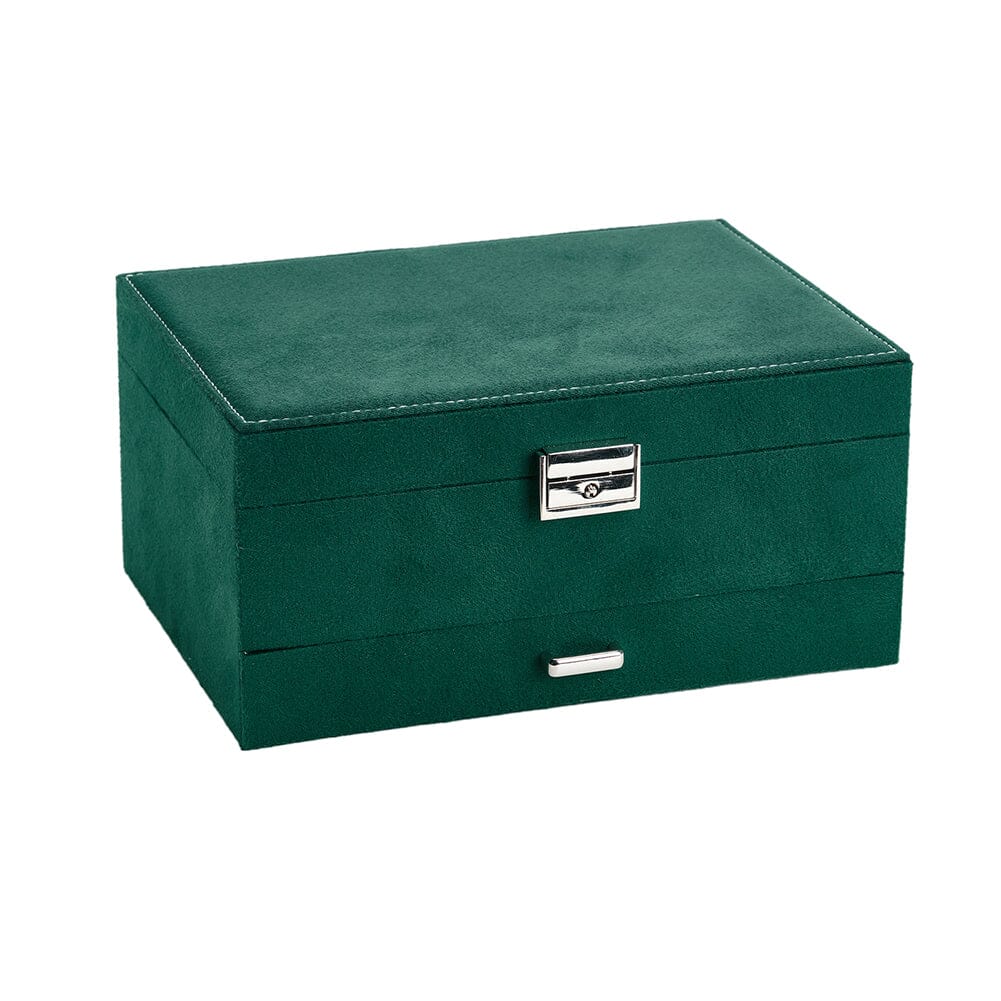 3-Tier Dark Green Velvet Jewellery Box with Lock Jewellery Boxes Living and Home