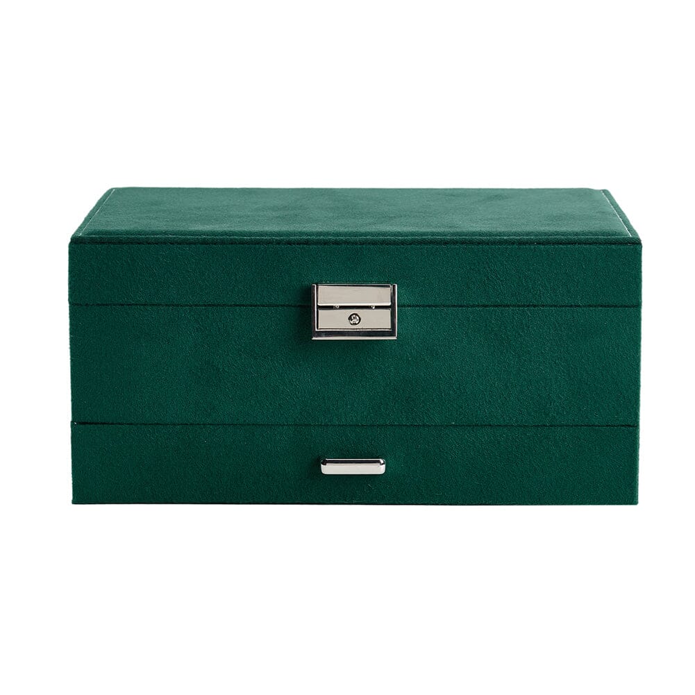 3-Tier Dark Green Velvet Jewellery Box with Lock Jewellery Boxes Living and Home