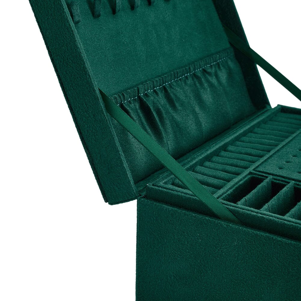 3-Tier Dark Green Velvet Jewellery Box with Lock Jewellery Boxes Living and Home