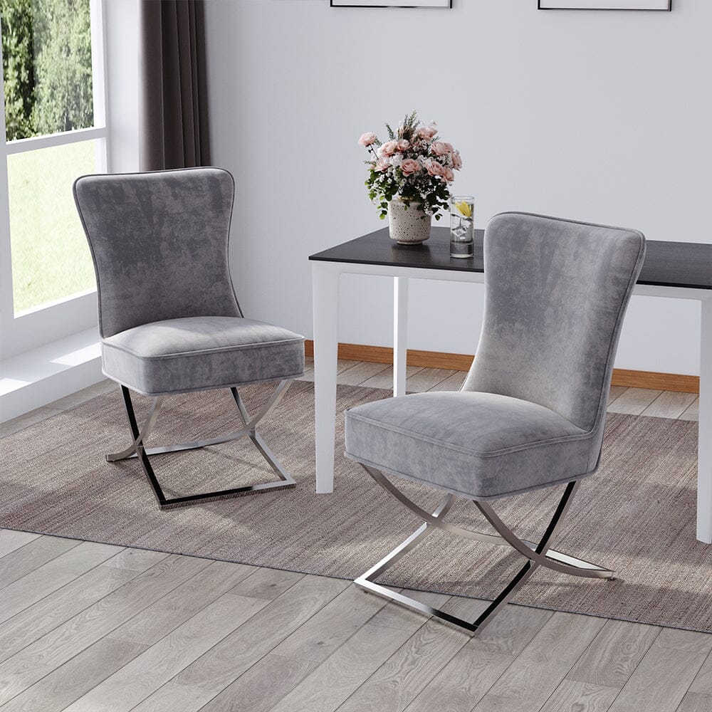 Set of 2 Beige High Back Dining Chairs with velvet Upholstered Dining Chairs Living and Home
