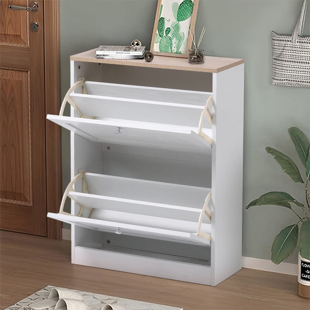 Wooden Shoe Storage Cabinet with 2 Flip Drawers Cabinets Living and Home