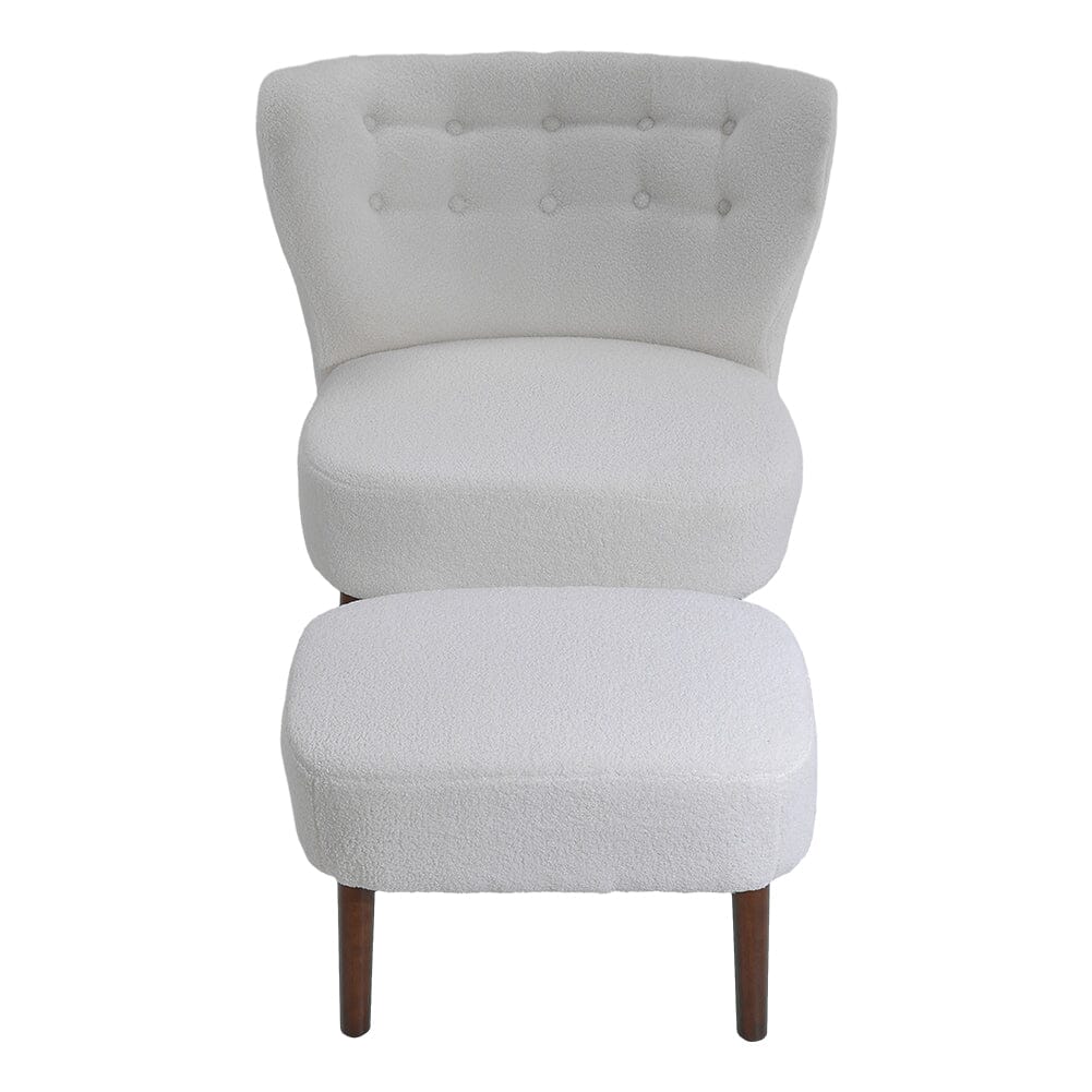 White Boucle Teddy Upholstered Accent Chair with Footstool Lounge Chairs Living and Home