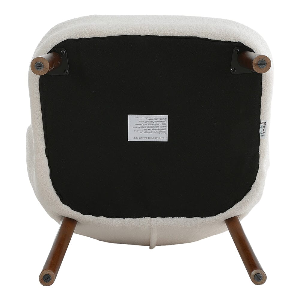 White Boucle Teddy Upholstered Accent Chair with Footstool Lounge Chairs Living and Home