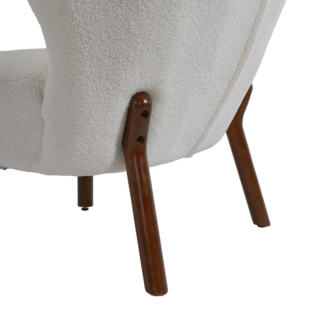 White Boucle Teddy Upholstered Accent Chair with Footstool Lounge Chairs Living and Home