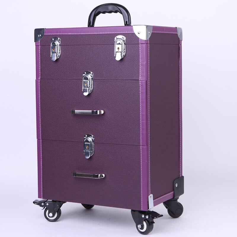 2 Drawers Portable Lockable Cosmetic Makeup Travel Case Black/Purple Makeup Organizers Living and Home