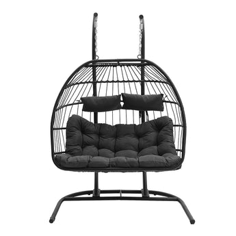 Outdoor Hanging 2-Seater Swing Chair Egg Chair with U-Shaped Stand