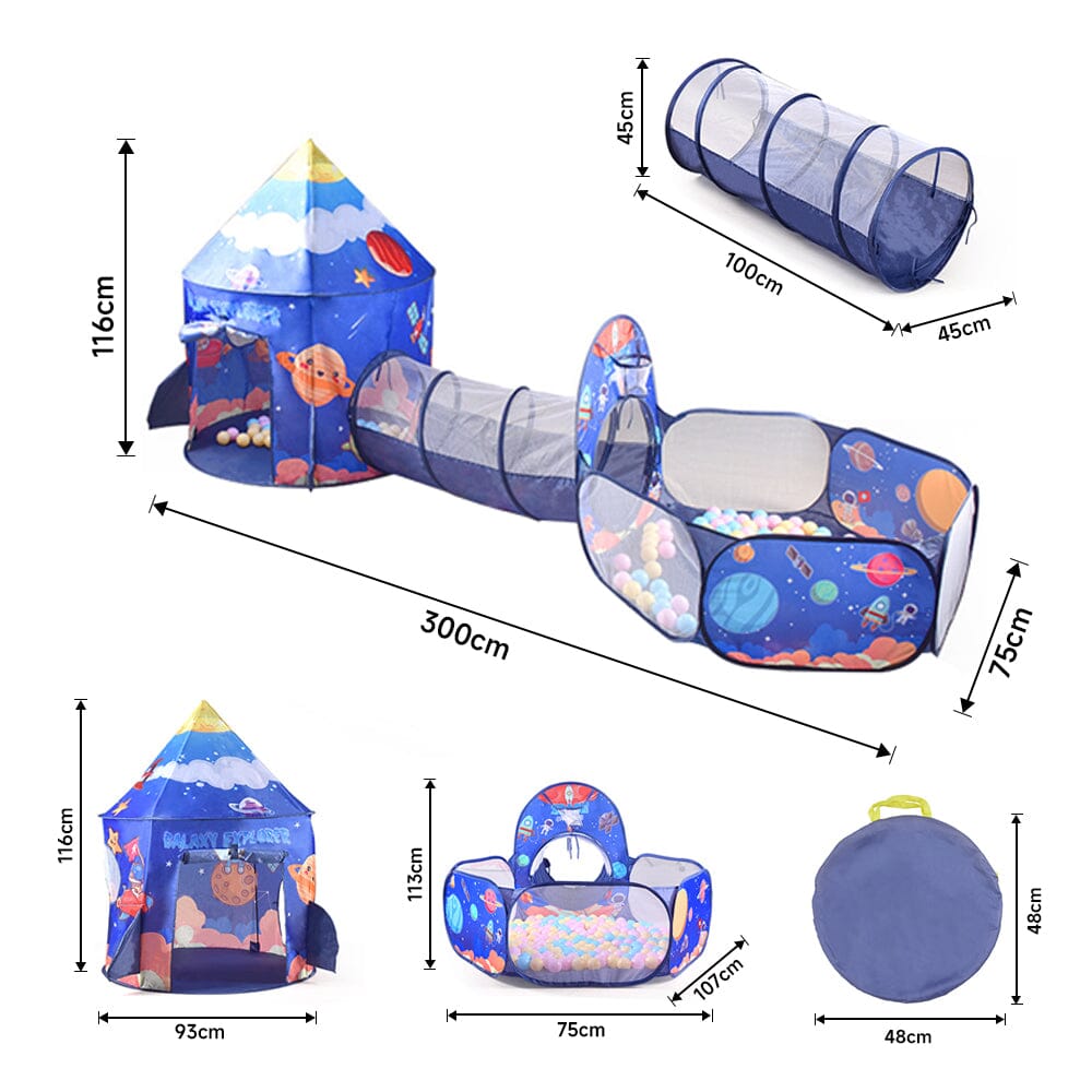 3 in 1 Aerospace Theme Play Tent with Play Tunnel and Ball Pit Play Tents Living and Home