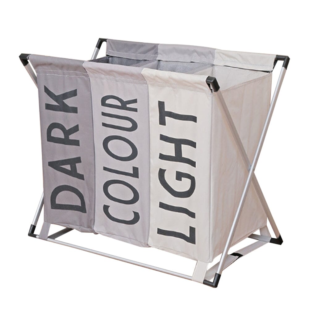 3 Sectional Foldable Laundry Basket Clothes Washing Storage Hamper Organiser with Aluminium Frame Laundry Baskets Living and Home