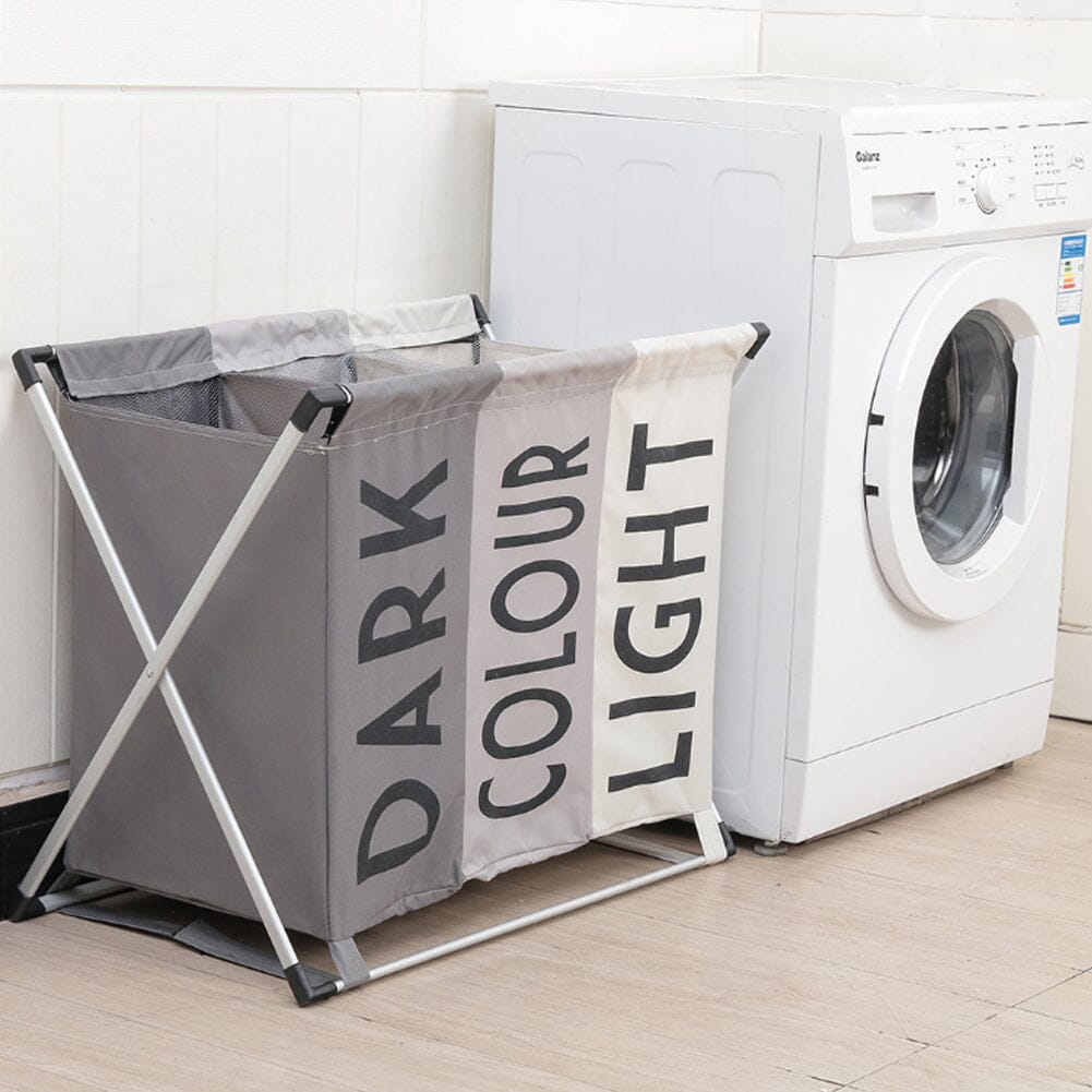3 Sectional Foldable Laundry Basket Clothes Washing Storage Hamper Organiser with Aluminium Frame Laundry Baskets Living and Home