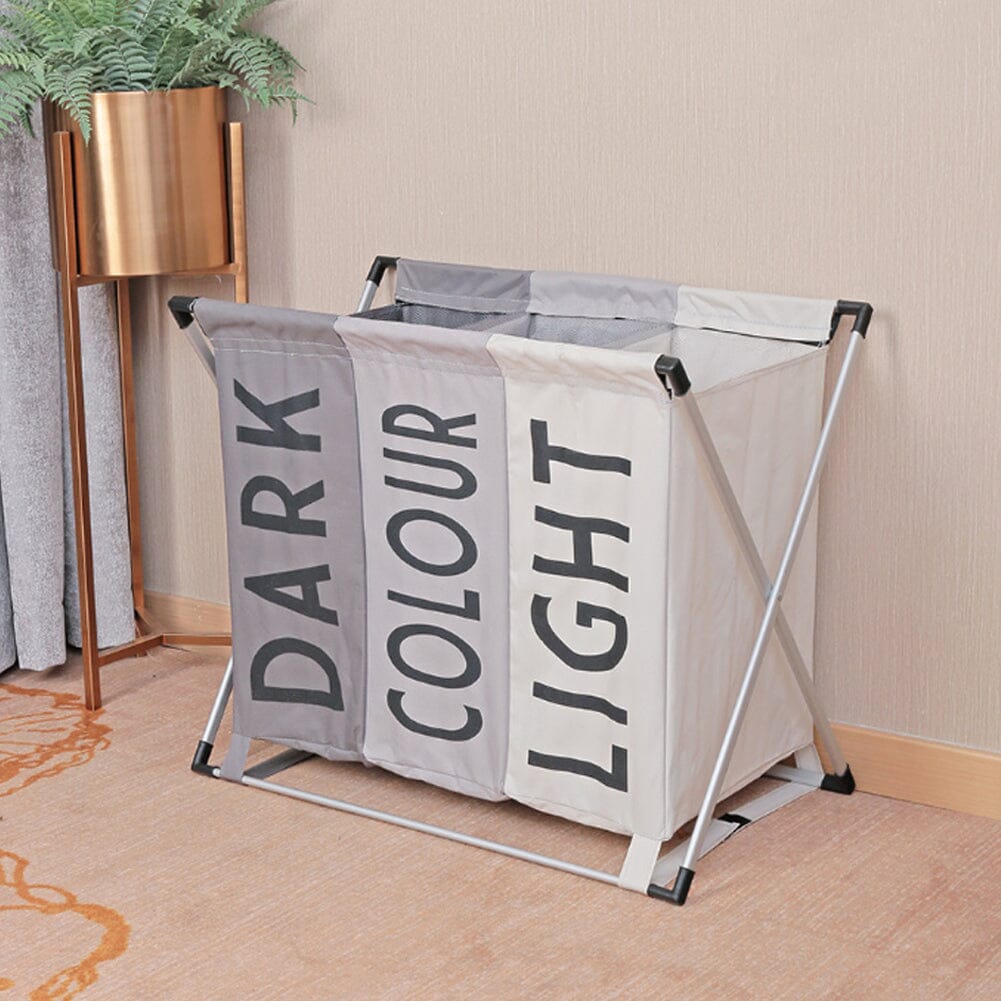 3 Sectional Foldable Laundry Basket Clothes Washing Storage Hamper Organiser with Aluminium Frame Laundry Baskets Living and Home