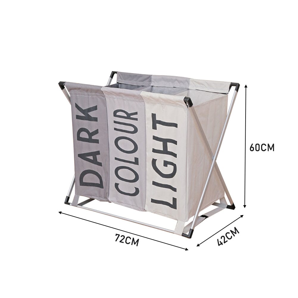 3 Sectional Foldable Laundry Basket Clothes Washing Storage Hamper Organiser with Aluminium Frame Laundry Baskets Living and Home