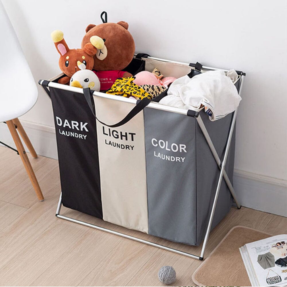 3 Grid Large Laundry Basket Sorter Hamper with Aluminum Frame Laundry Baskets Living and Home