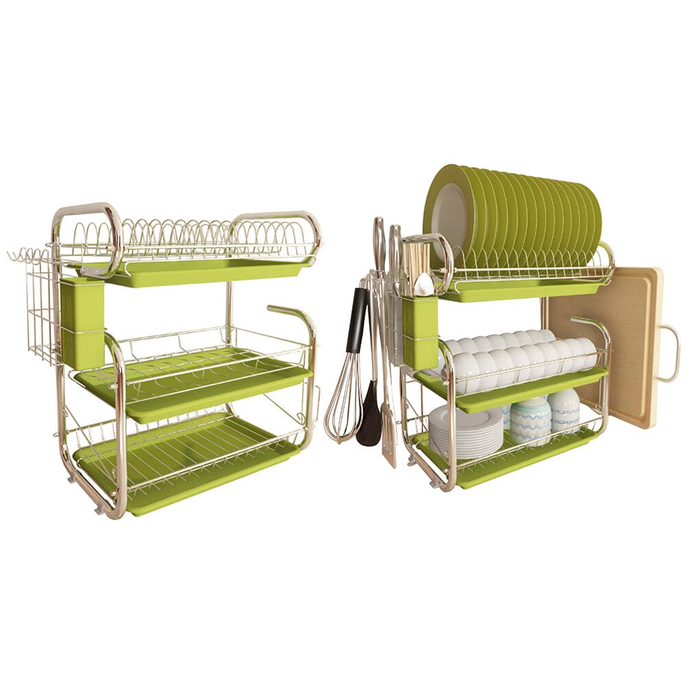 3-Tier Dish Drainer Storage Stand Bowl Plate Dryer Tray Kitchen Shelves Living and Home