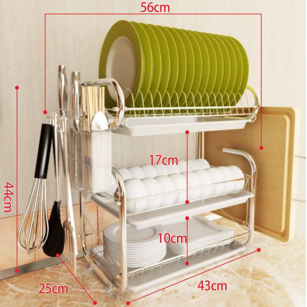 3-Tier Dish Drainer Storage Stand Bowl Plate Dryer Tray Kitchen Shelves Living and Home