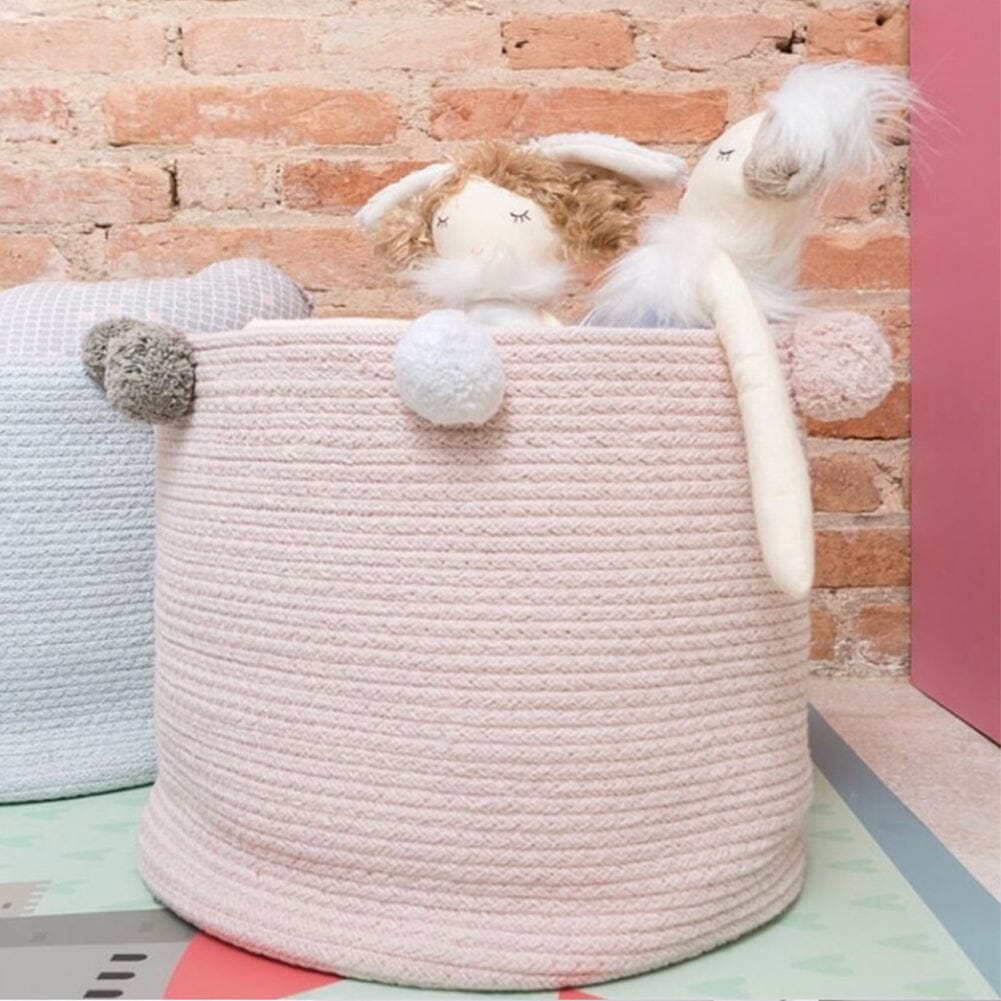 Cotton Rope Basket Woven Laundry Blanket Toy Basket Organizer with Pompom Laundry Baskets Living and Home