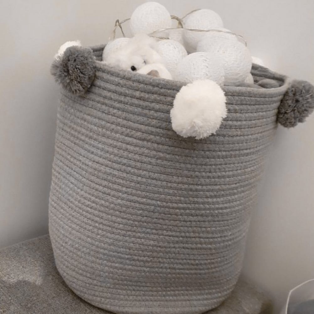 Cotton Rope Basket Woven Laundry Blanket Toy Basket Organizer with Pompom Laundry Baskets Living and Home