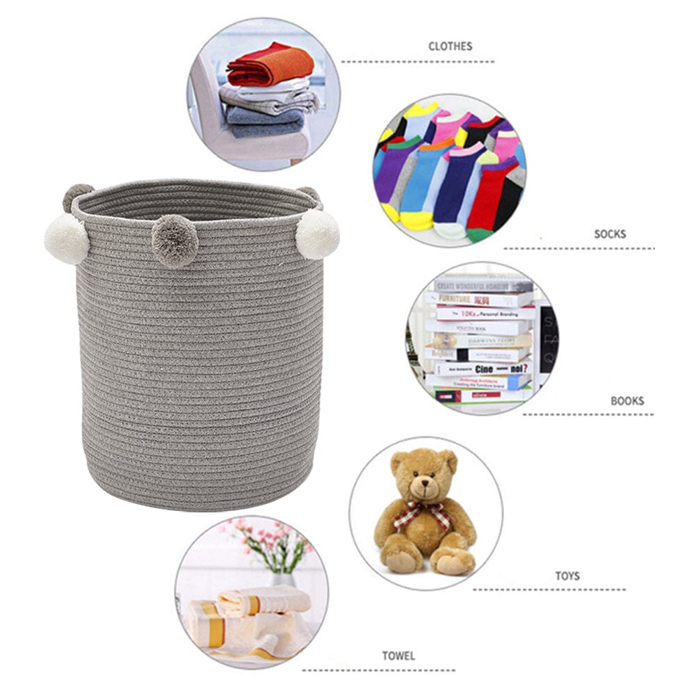 Cotton Rope Basket Woven Laundry Blanket Toy Basket Organizer with Pompom Laundry Baskets Living and Home