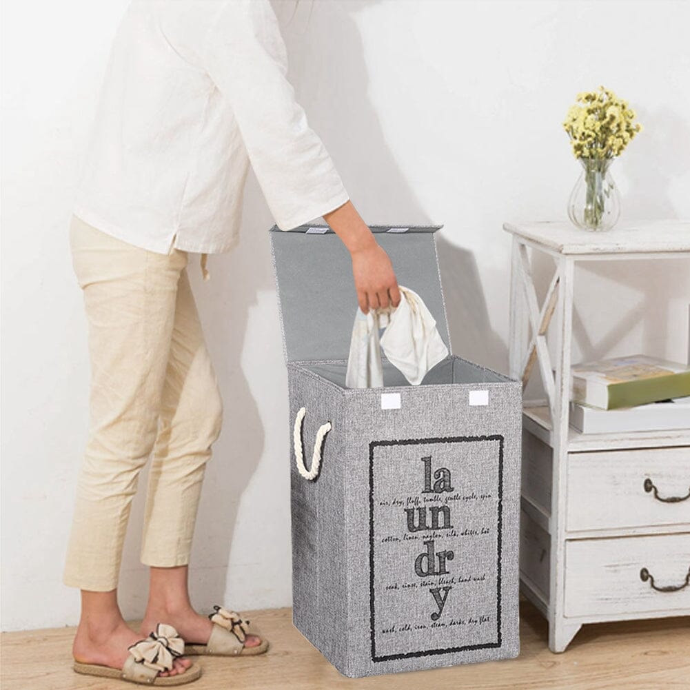 Foldable Home Laundry Baskets Laundry Hamper with Lid and Rope Handles-Grey Laundry Baskets Living and Home