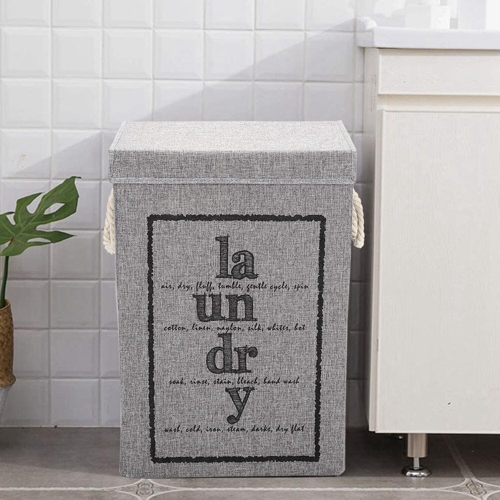 Foldable Home Laundry Baskets Laundry Hamper with Lid and Rope Handles-Grey Laundry Baskets Living and Home