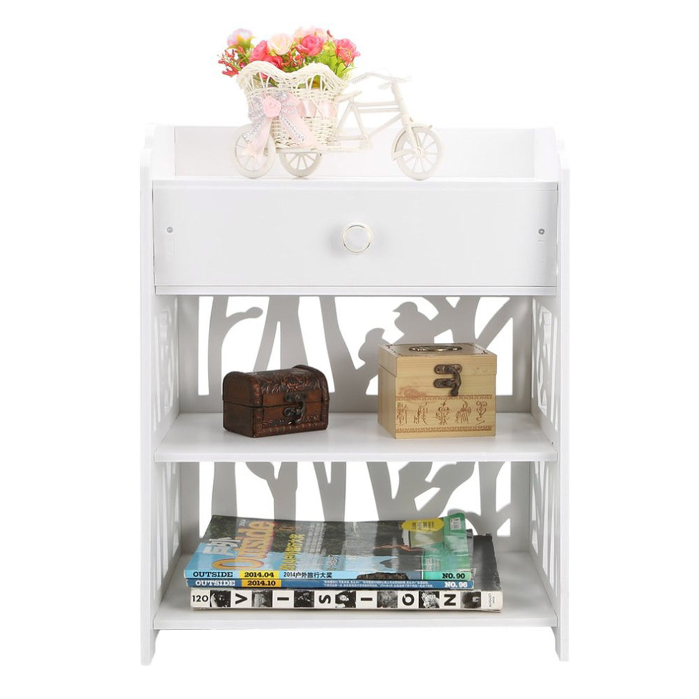 Bird Hollow Pattern End Table 3 Shelves Wooden Bedside Nightstand End Tables Living and Home