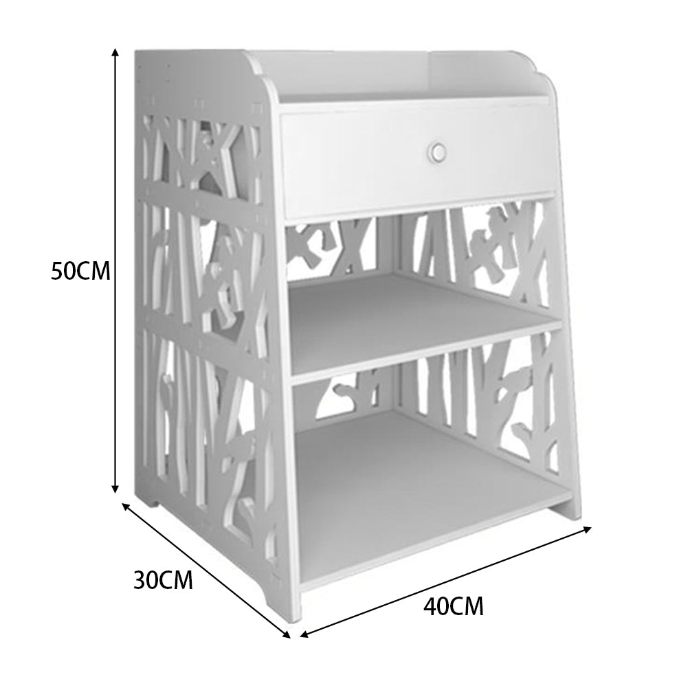 Bird Hollow Pattern End Table 3 Shelves Wooden Bedside Nightstand End Tables Living and Home