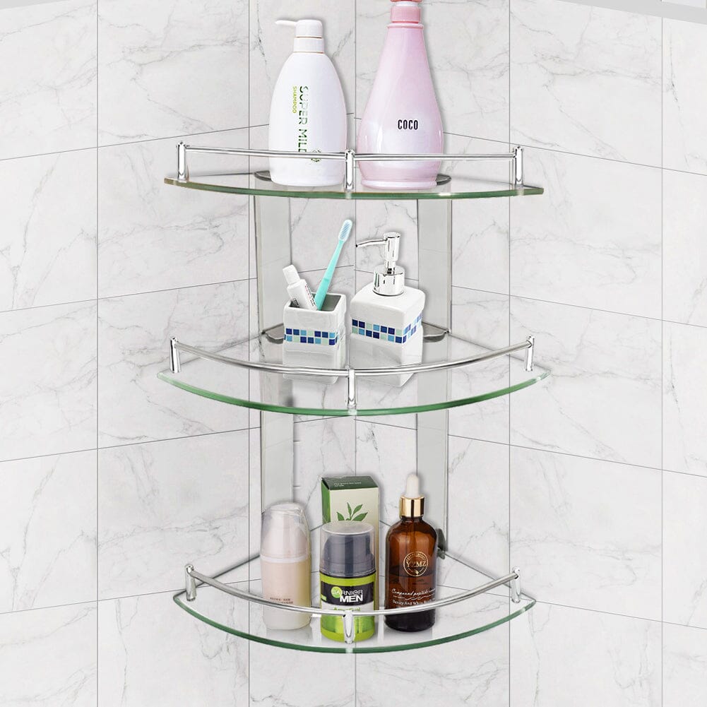 Bathroom Glass Corner Shelf Wall Mounted Shower Caddies Living and Home